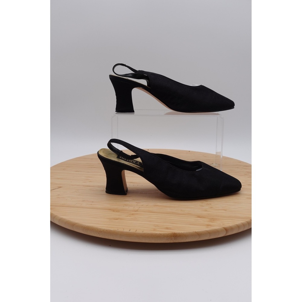 Via Spiga Alma Womens Size 10 Black Slingback Square Toe Spool Heel Pumps
